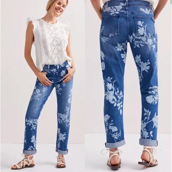 Pilcro Anthropologie Slim Boyfriend Crop Floral Motif Jeans Women's Size 27 - Picture 2 of 14